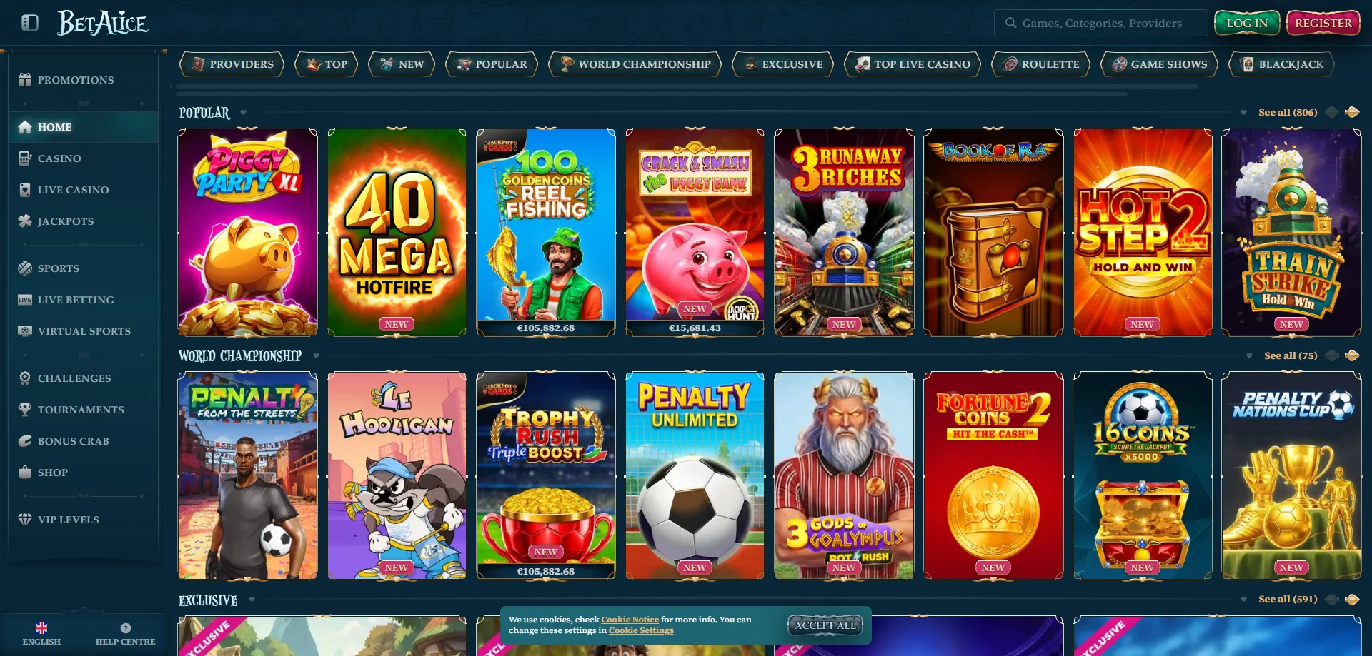 BetAlice slot online Pragmatic Play NetEnt giochi da casin&ograve;