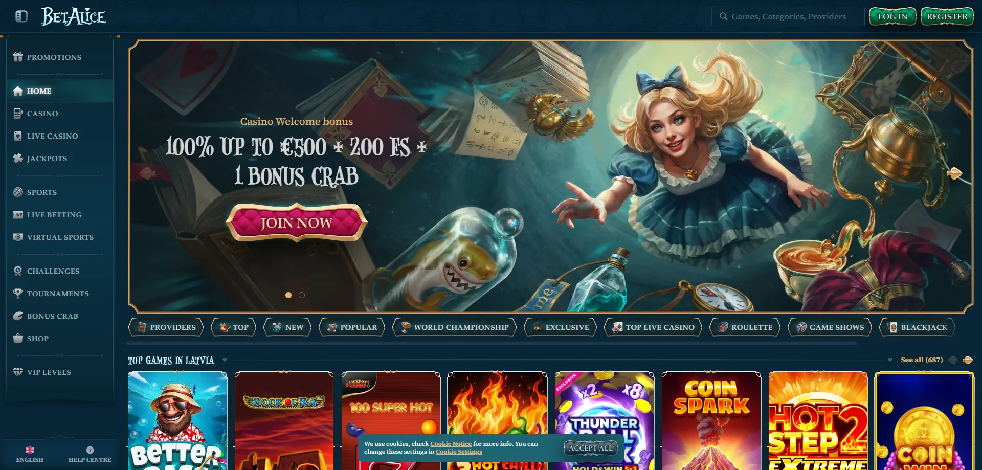 BetAlice Casino mobile browser ottimizzato per smartphone e tablet